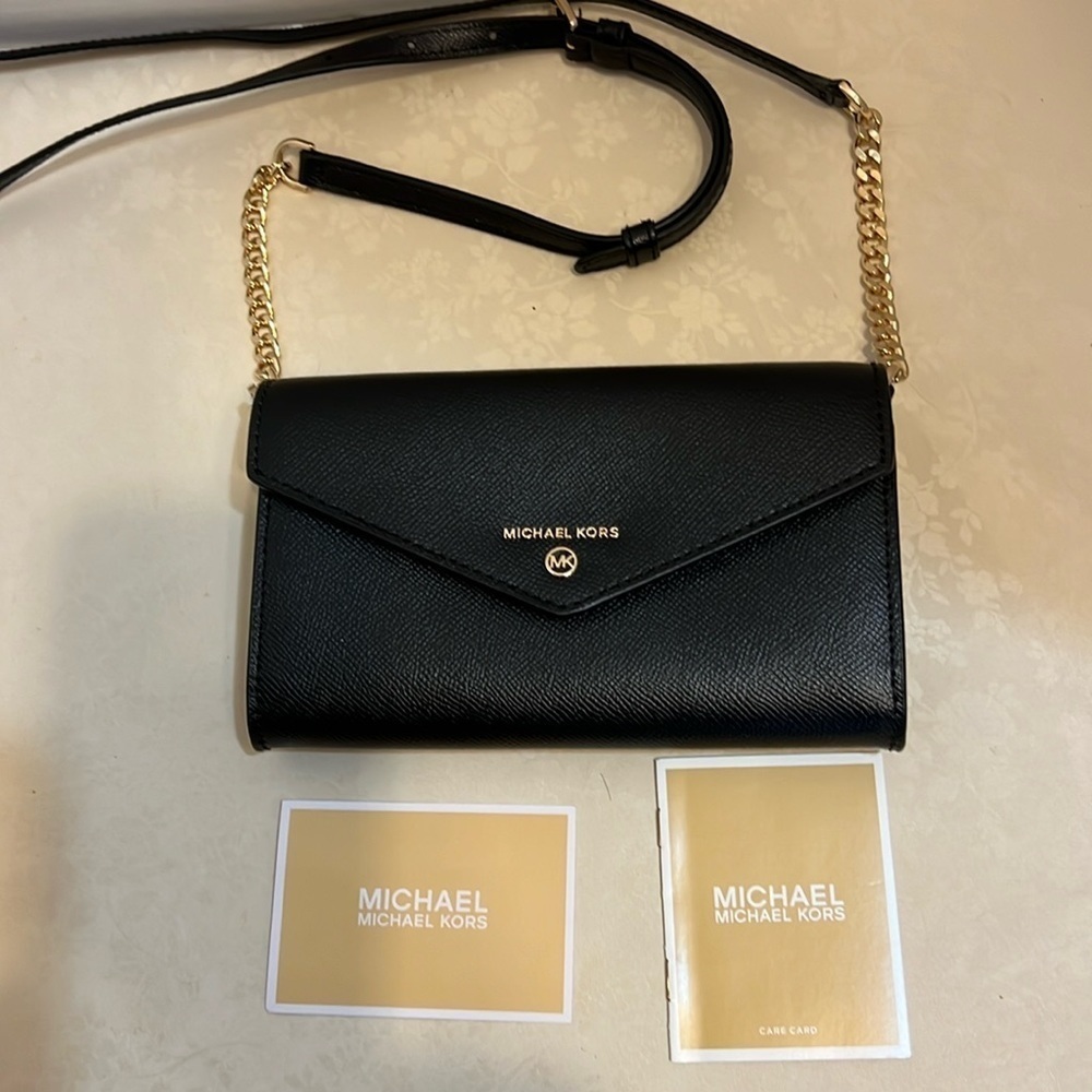 Michael Kors envelope crossbody bag.  Black